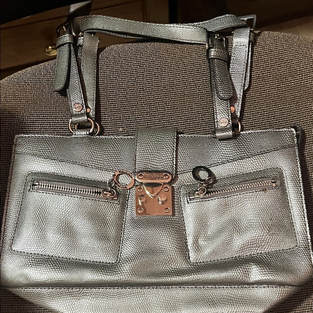 Guess Shimmering Silver Shoulder Bag